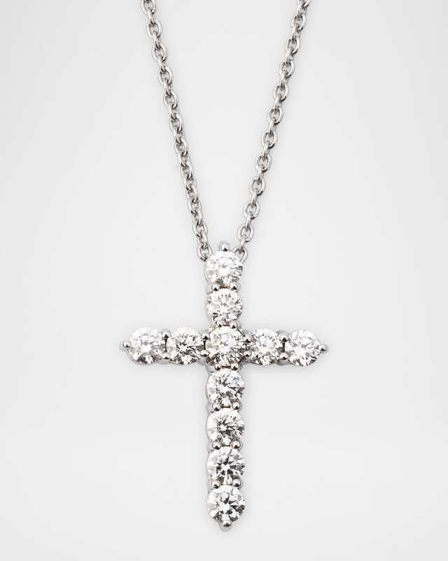 18K White Gold Diamond Cross Pendant Necklace, 1.44tcw, 18"L